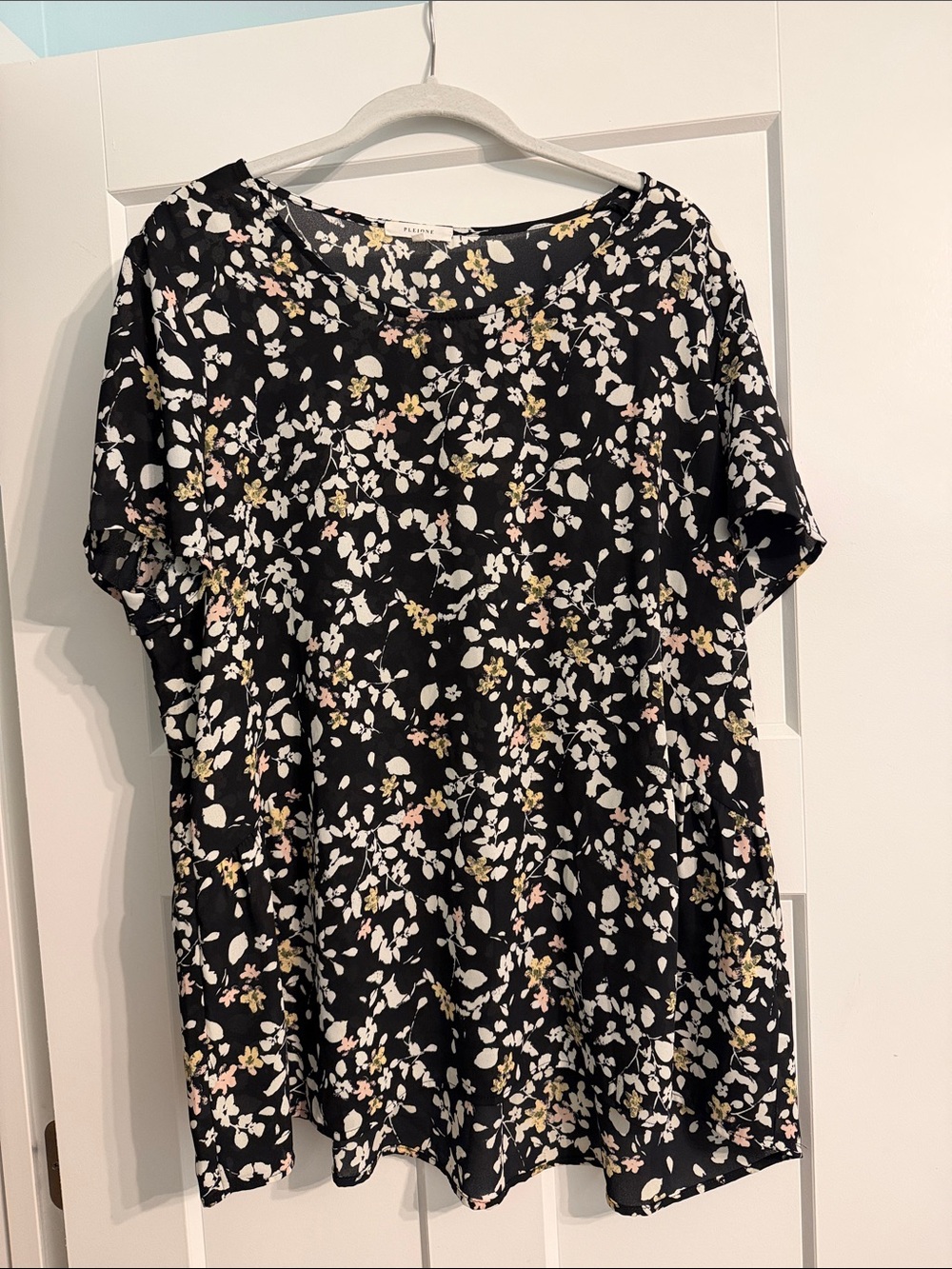 Pleione Black Floral Midi Dress with White and Pink Accents